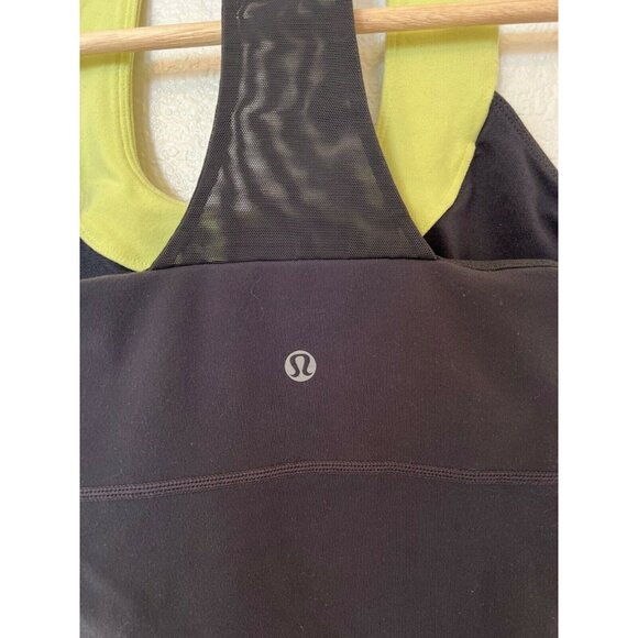 Lululemon Womens Racerback Tank Top Size 4 Black Yellow Stretch Lightweight Gym - Picture 7 of 7